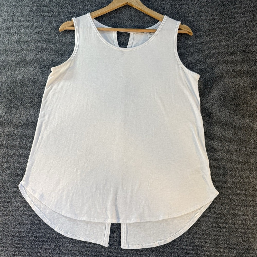 Max Studio‎ White Sleeveless Tunic Top Split Back Keyhole Stretch Medium